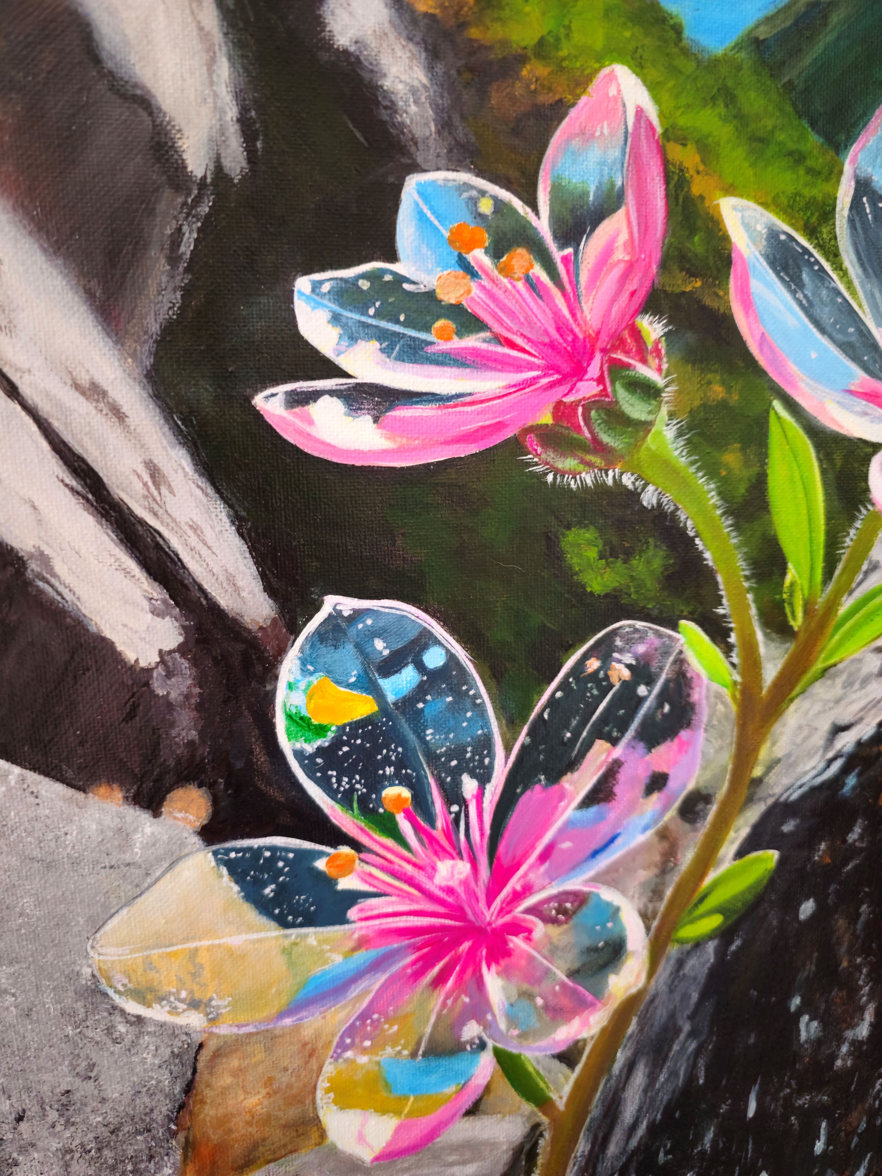 Close-up detail of Come Away original acrylic painting by Julie Rae