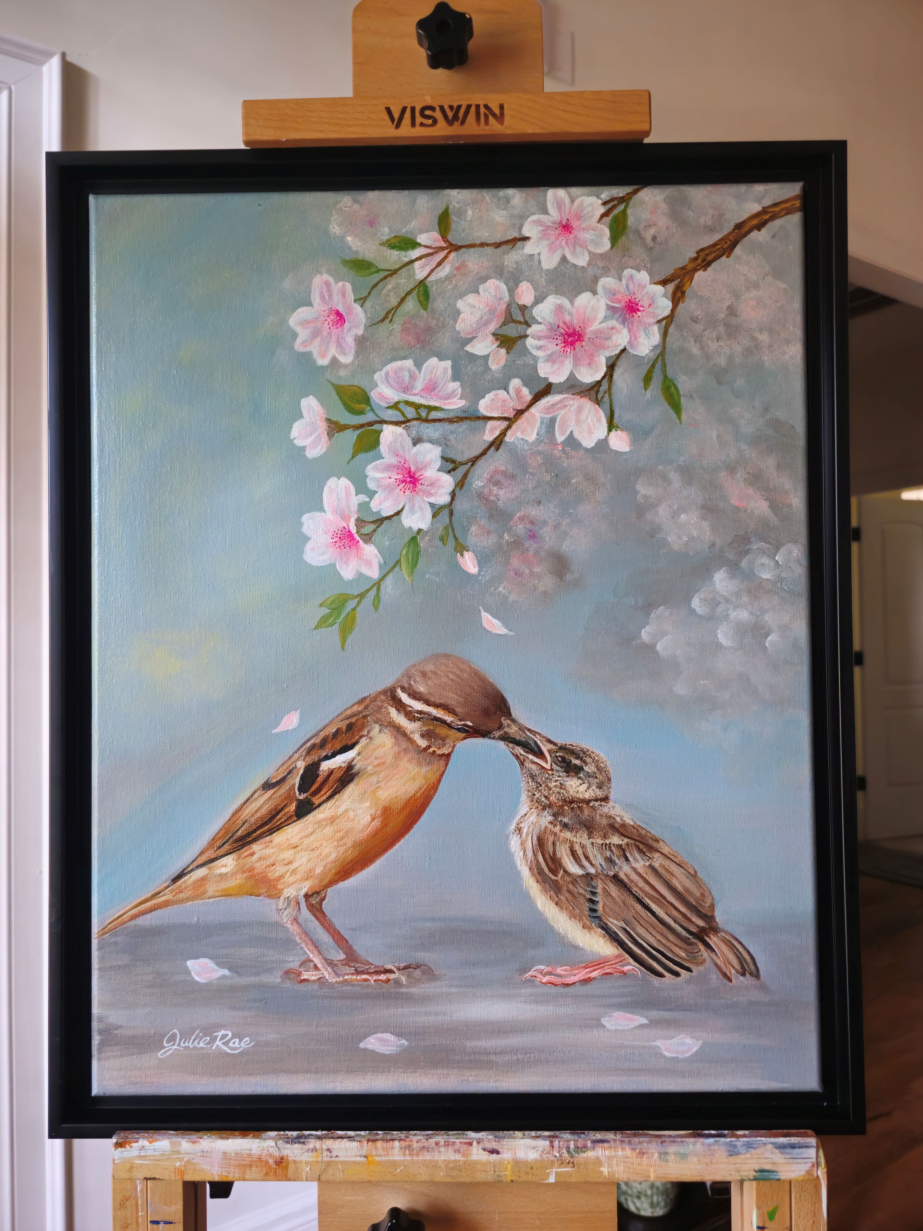 God Provides original acrylic painting by Julie Rae, displayed on easel, Christian fine art