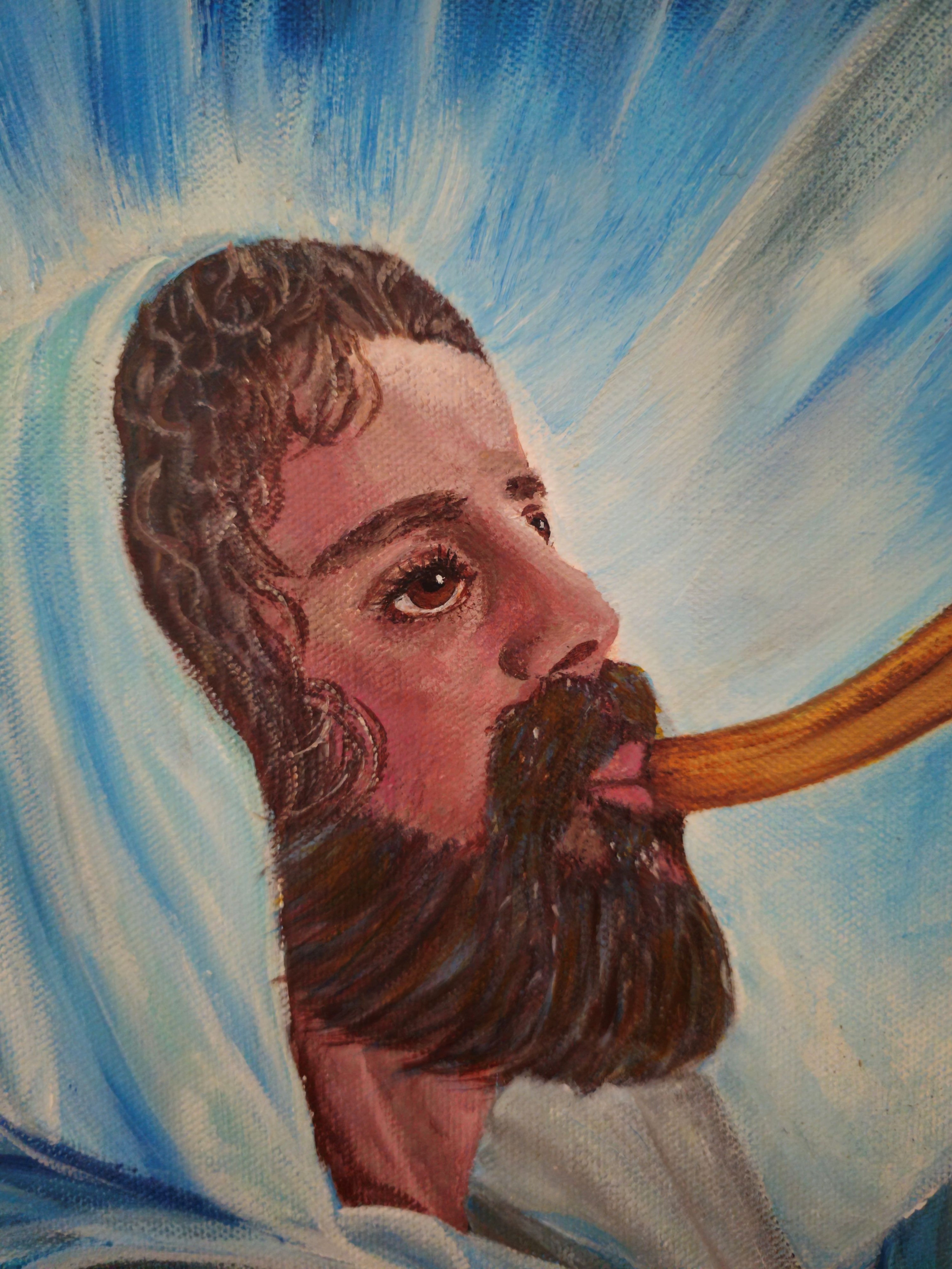 Close-up of Jesus face in God's Voice original acrylic painting by Julie Rae