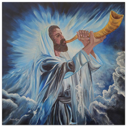 Image 1 (10x10): God's Voice — prophetic Christian fine art print of a shofar, declaring God's presence and authority, inspired by Revelation 1:10-11, by Julie Rae Art