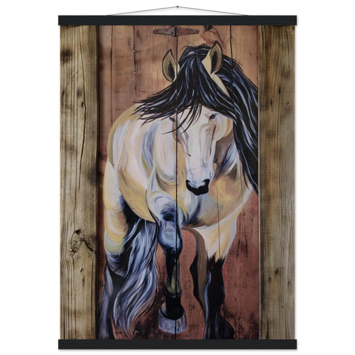 "Going Forward" Christian horse art print – Buckskin horse in motion, inspired by Philippians 3:14, 11x17 inch matte poster with hanger