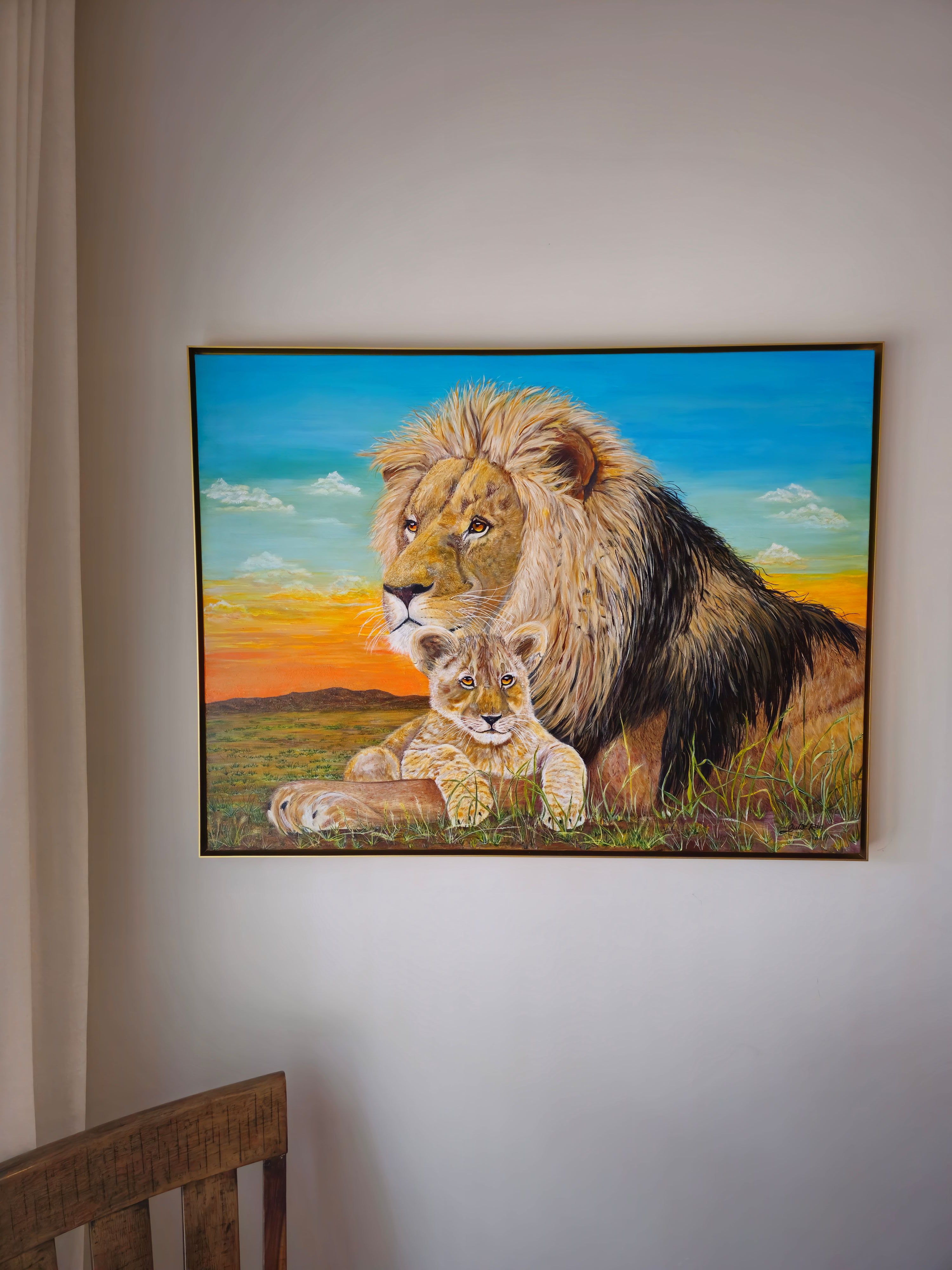 In His Arms original painting displayed on wall, Christian prophetic fine art by Julie Rae
