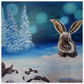 "In the Quiet — prophetic Christian fine art print of a bunny in the snow, sitting quietly in God's presence, inspired by Psalm 27:14, by Julie Rae Art"