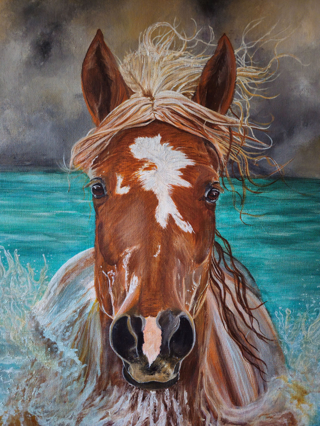 Close-up detail of Joyful original acrylic painting by Julie Rae