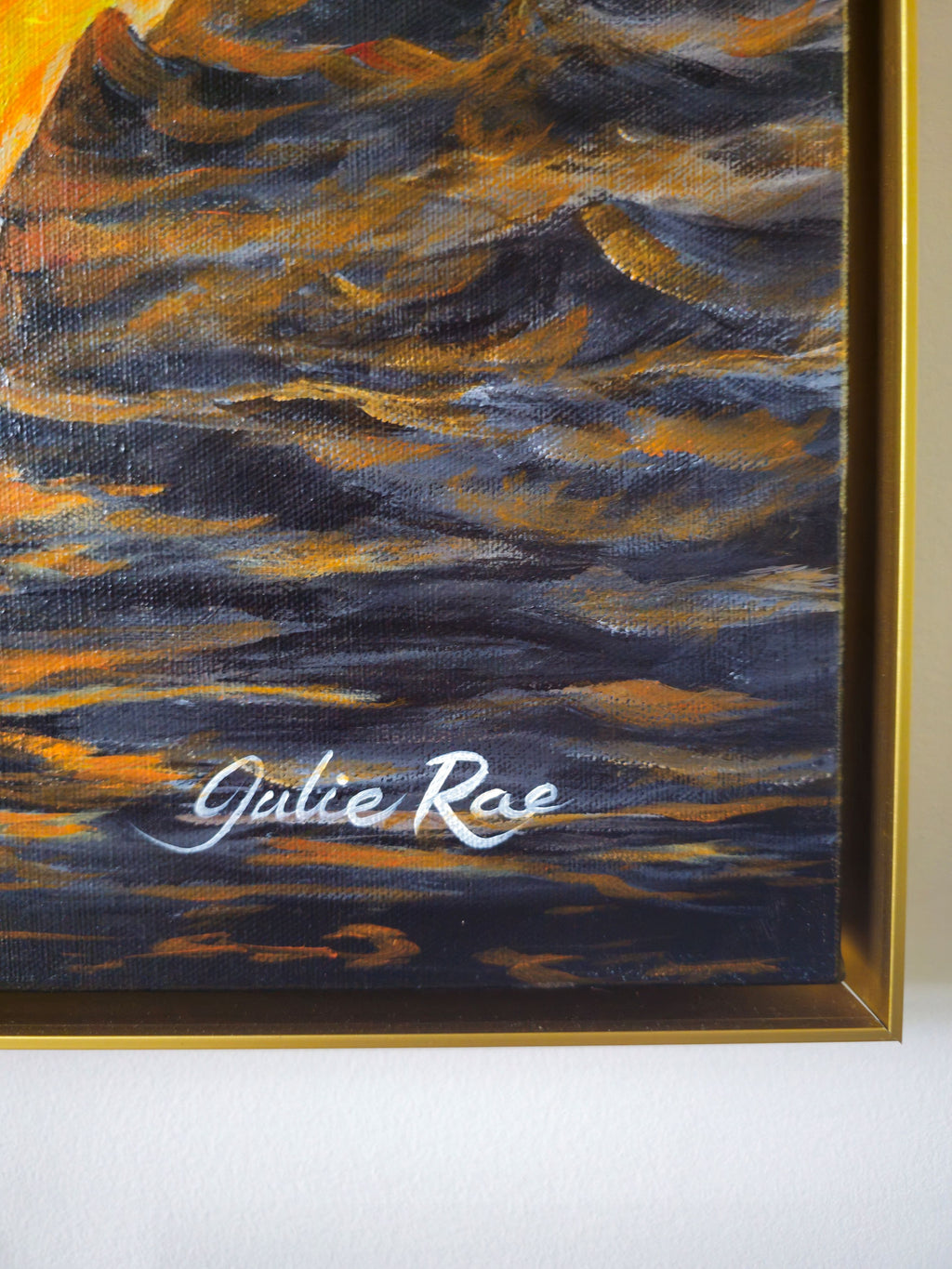 Close-up of Julie Rae's signature on The Lion of Judah original painting