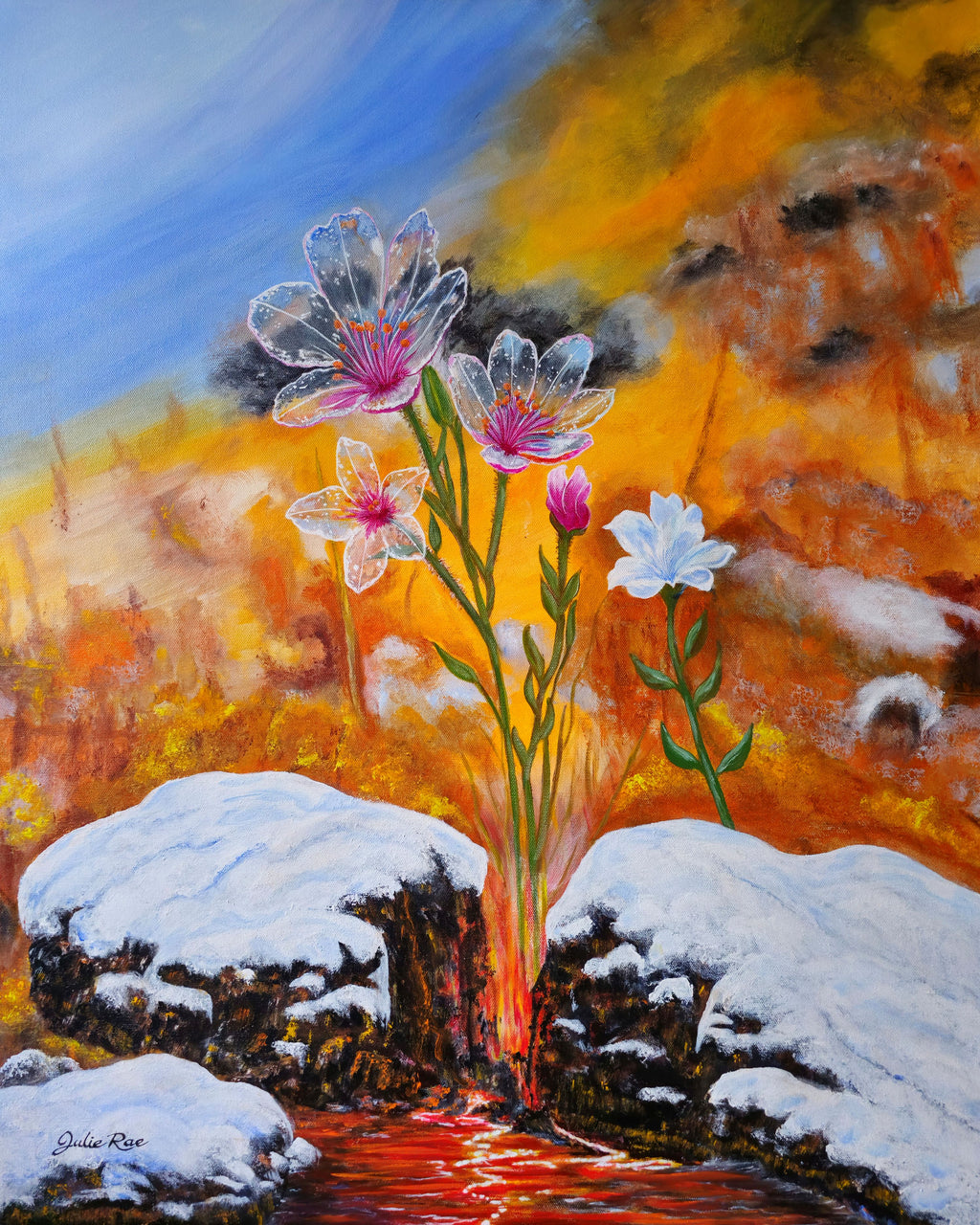 New Beginnings original acrylic painting by Julie Rae, 24x30 inches, inspired by Song of Solomon 2:11-12
