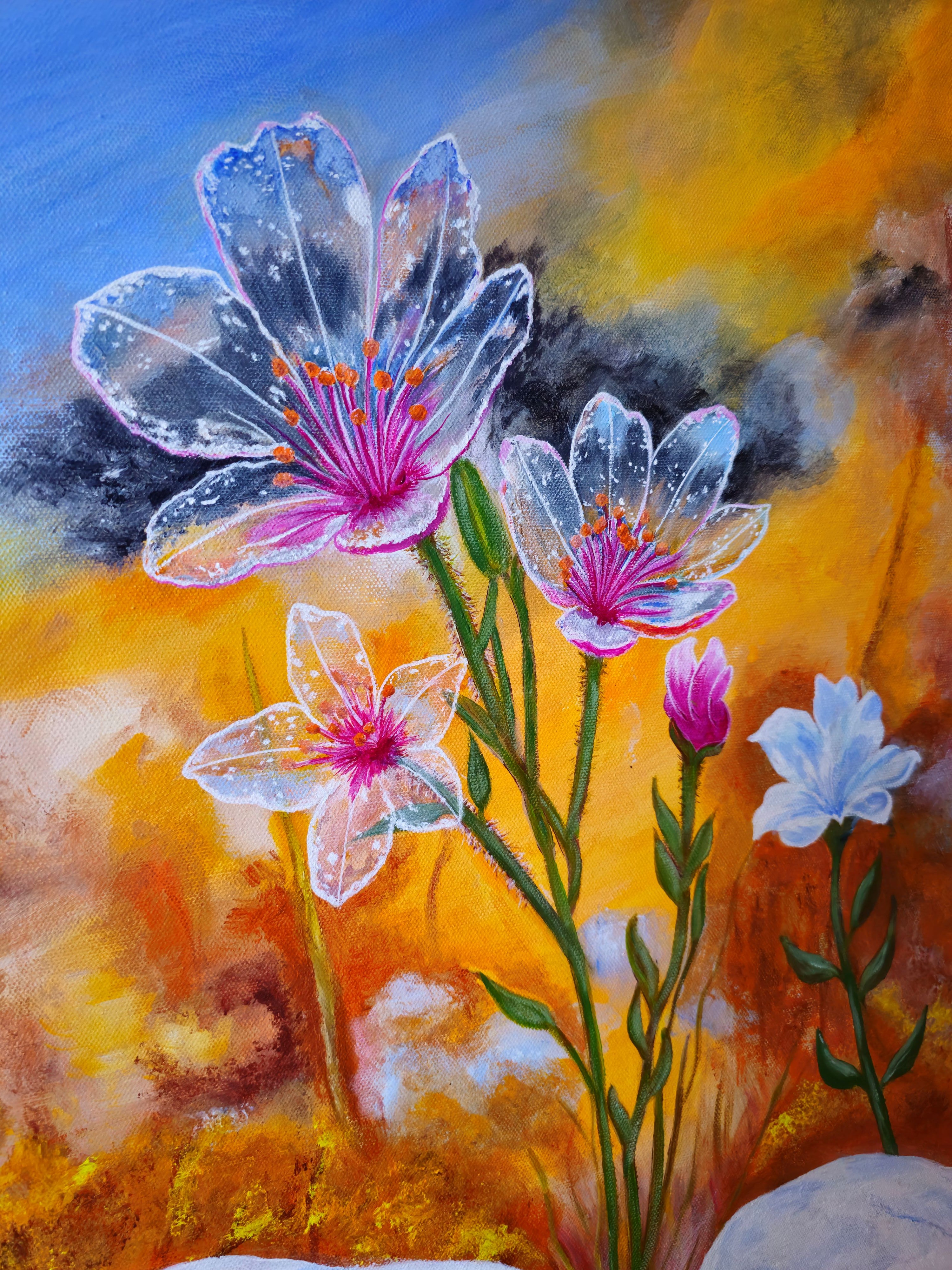 Close-up view of New Beginnings original acrylic painting, Christian prophetic art by Julie Rae