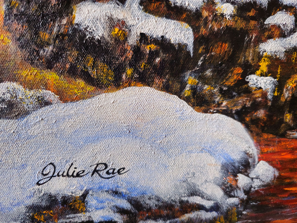 Close-up of Julie Rae's signature on New Beginnings original painting