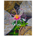 "Nothing Hidden" faith-based art print — transparent glass flower with pink edges and yellow center among rocks, by Julie Rae Art