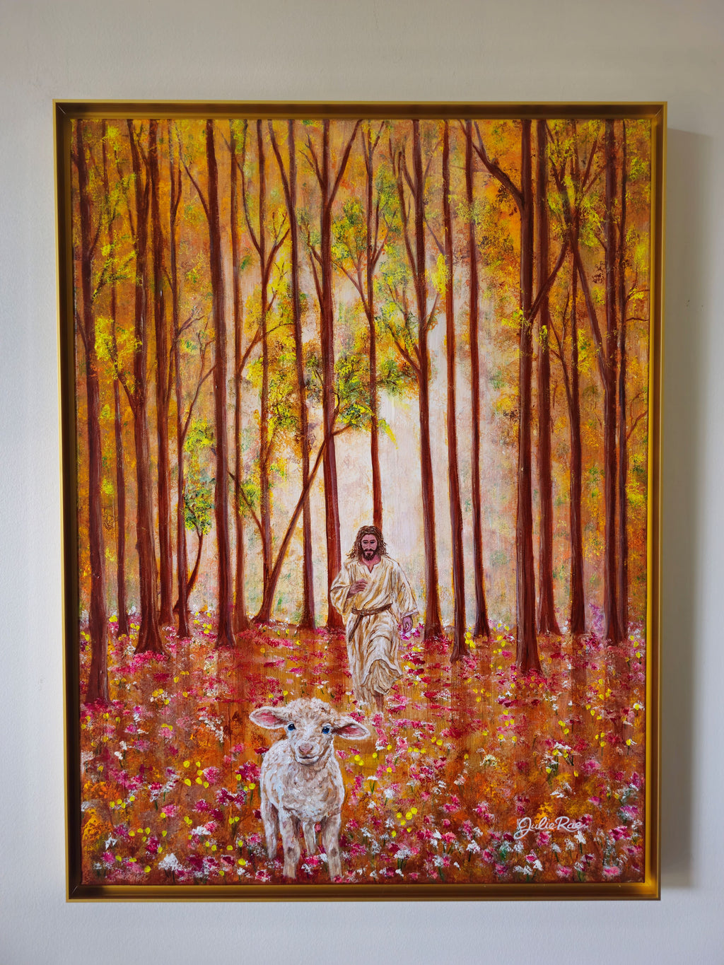 The Father's Love original acrylic painting by Julie Rae, displayed on wall, Christian fine art